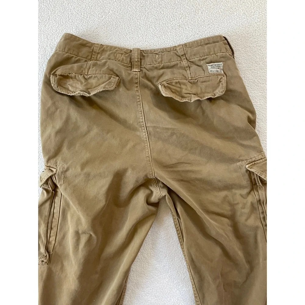 American Eagle Mens Hemmed to 28x24‎ Cargo Pants Tan Khaki Cotton Leg Utility